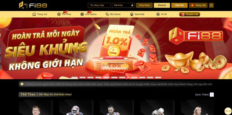 Fi88 là điểm hẹn giải trí tuyệt vời cho cược thủ